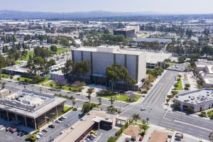 Daytime aerial view of Norwalk, California's Civic Center.