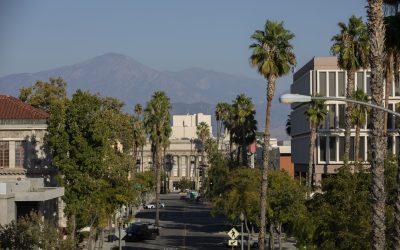 Afternoon view of the downtown skyline of San Bernardino, California, USA.