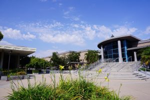 The La Mirada city hall and resource center, California in the hottest summer season.